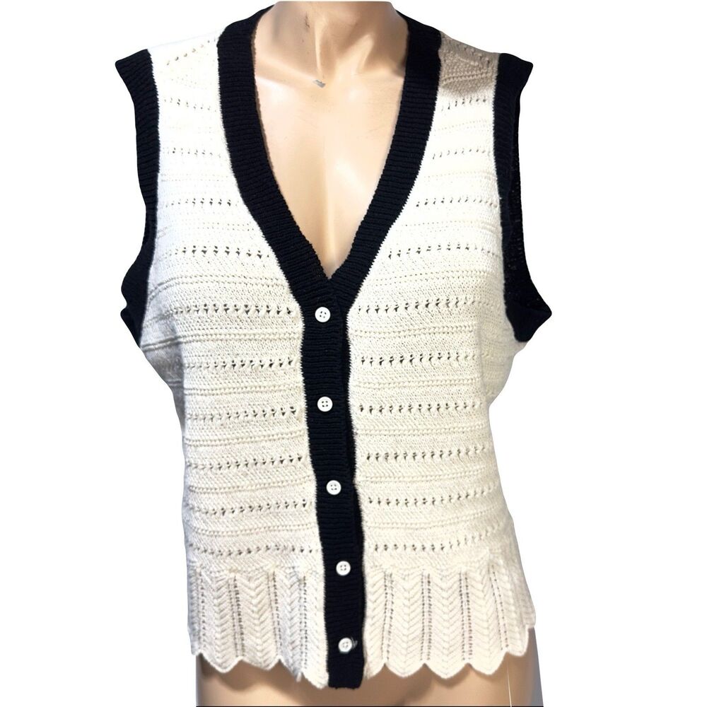 Torrid Pointelle Knit Vest Size 0 Large 12 Black Contrast Trim Dark Academia NWT